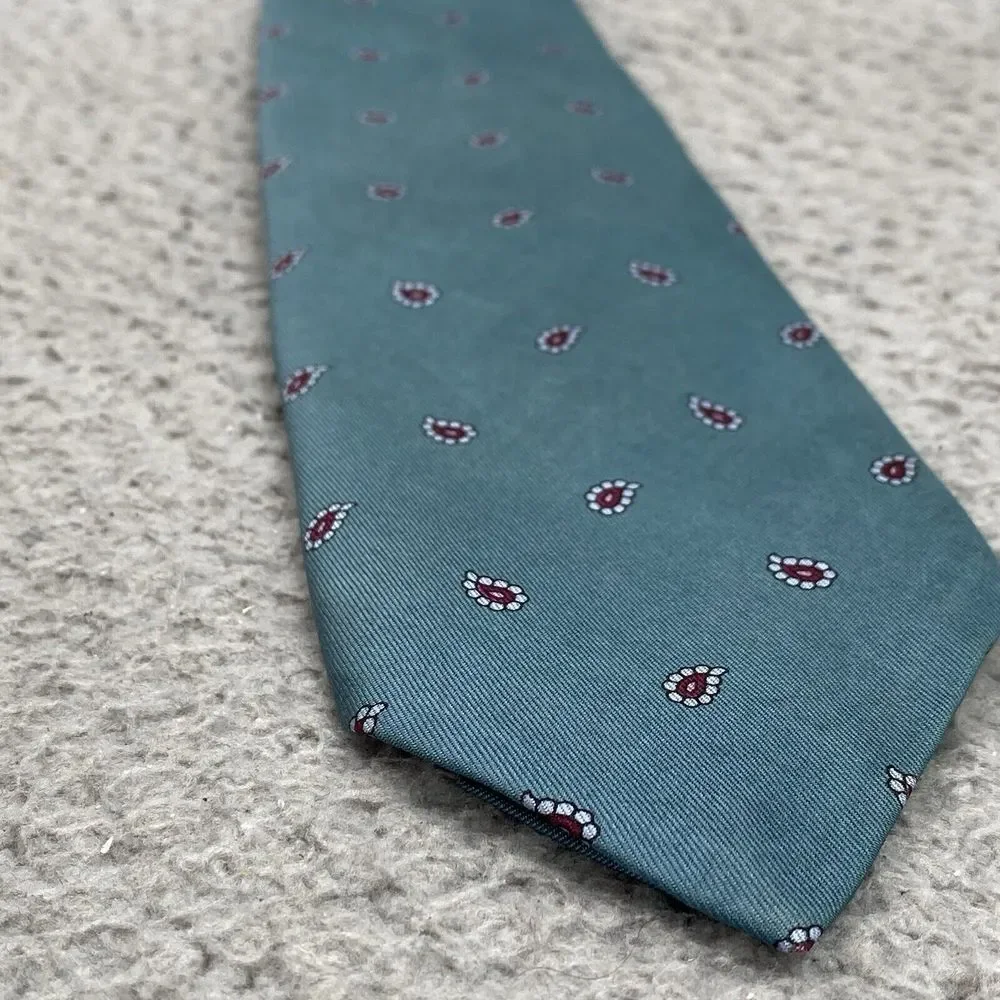 Robert Talbott Men Silk Necktie Green Paisley‎ Corpcore Business Academia Career